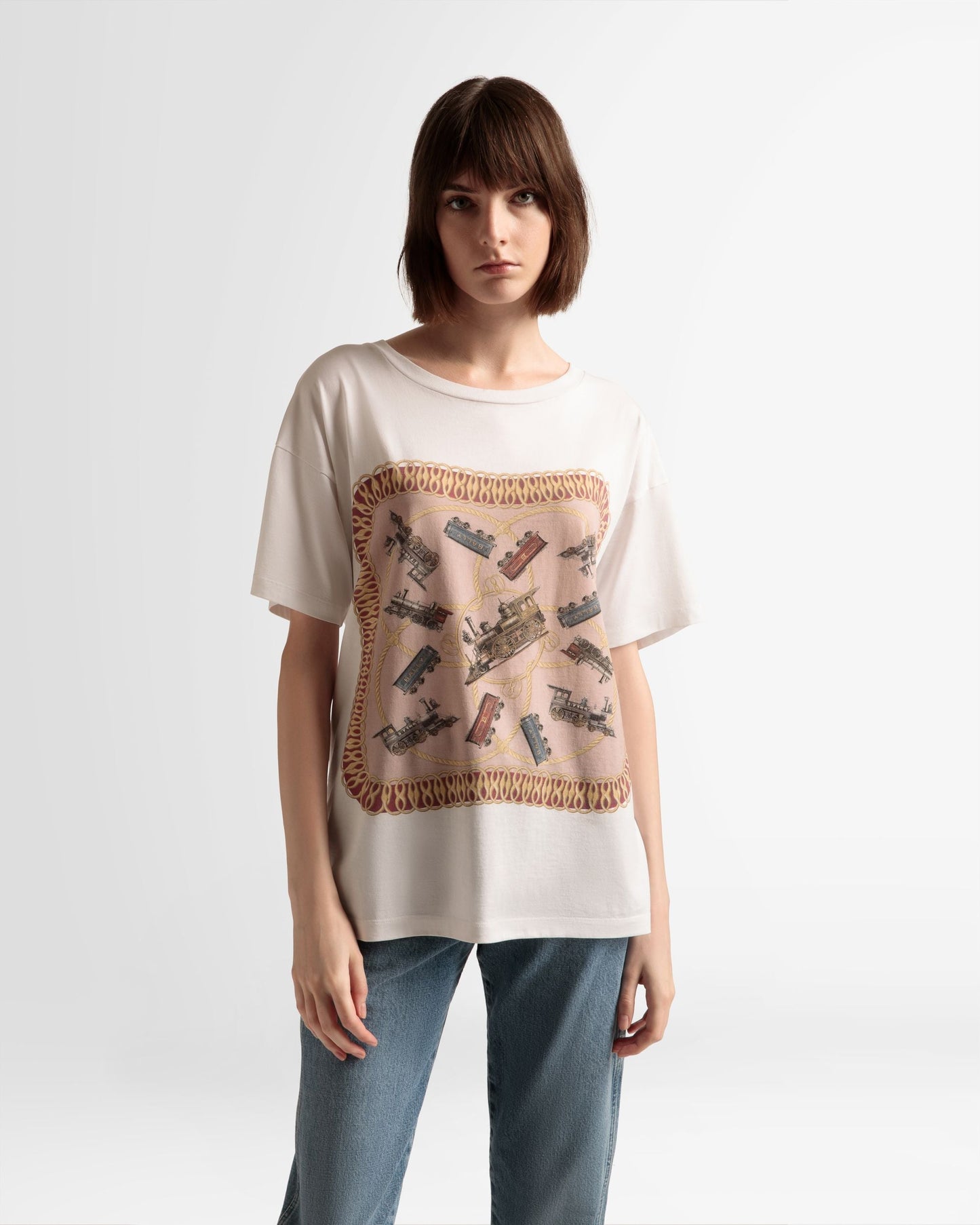 Train Print T-Shirt In White Cotton