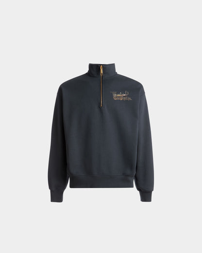 Train Print Half-Zipper Sweatshirt In Stone Cotton