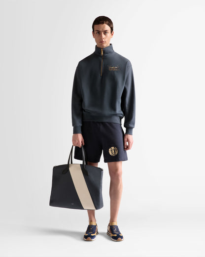 Train Print Half-Zipper Sweatshirt In Stone Cotton