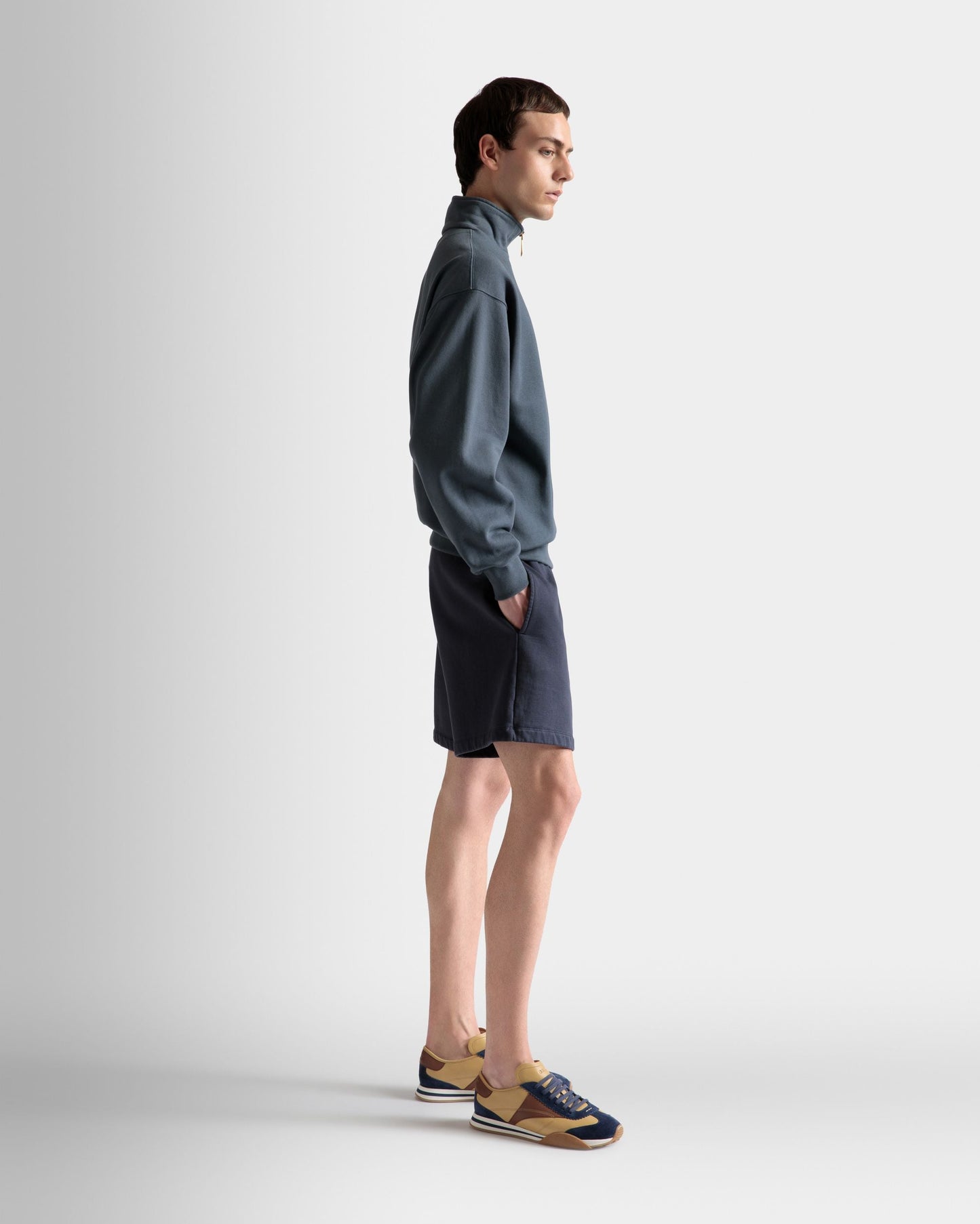 Train Print Half-Zipper Sweatshirt In Stone Cotton