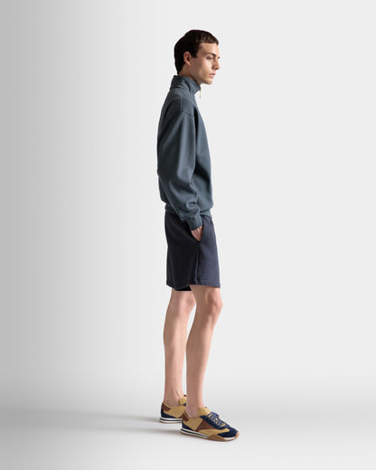 Train Print Half-Zipper Sweatshirt In Stone Cotton