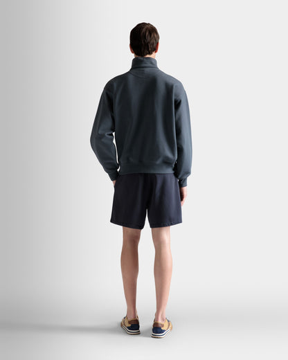 Train Print Half-Zipper Sweatshirt In Stone Cotton