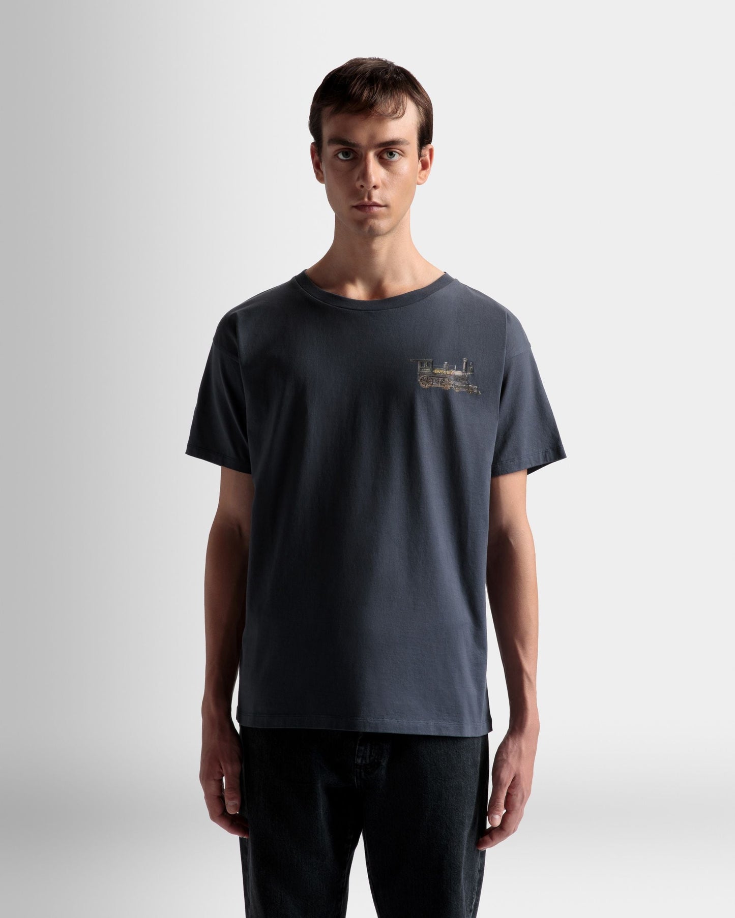 Train Motif T-Shirt In Stone Cotton