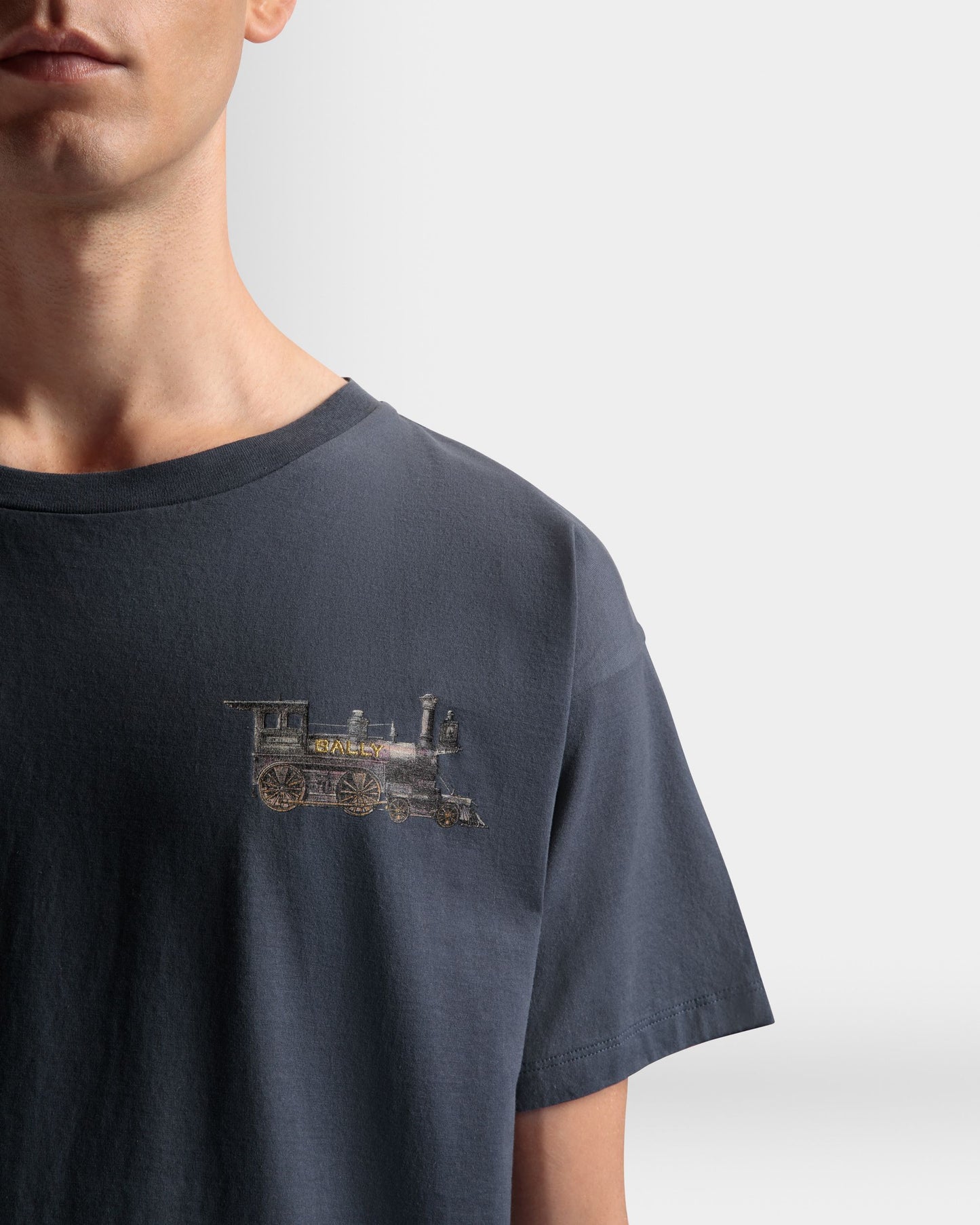 Train Motif T-Shirt In Stone Cotton