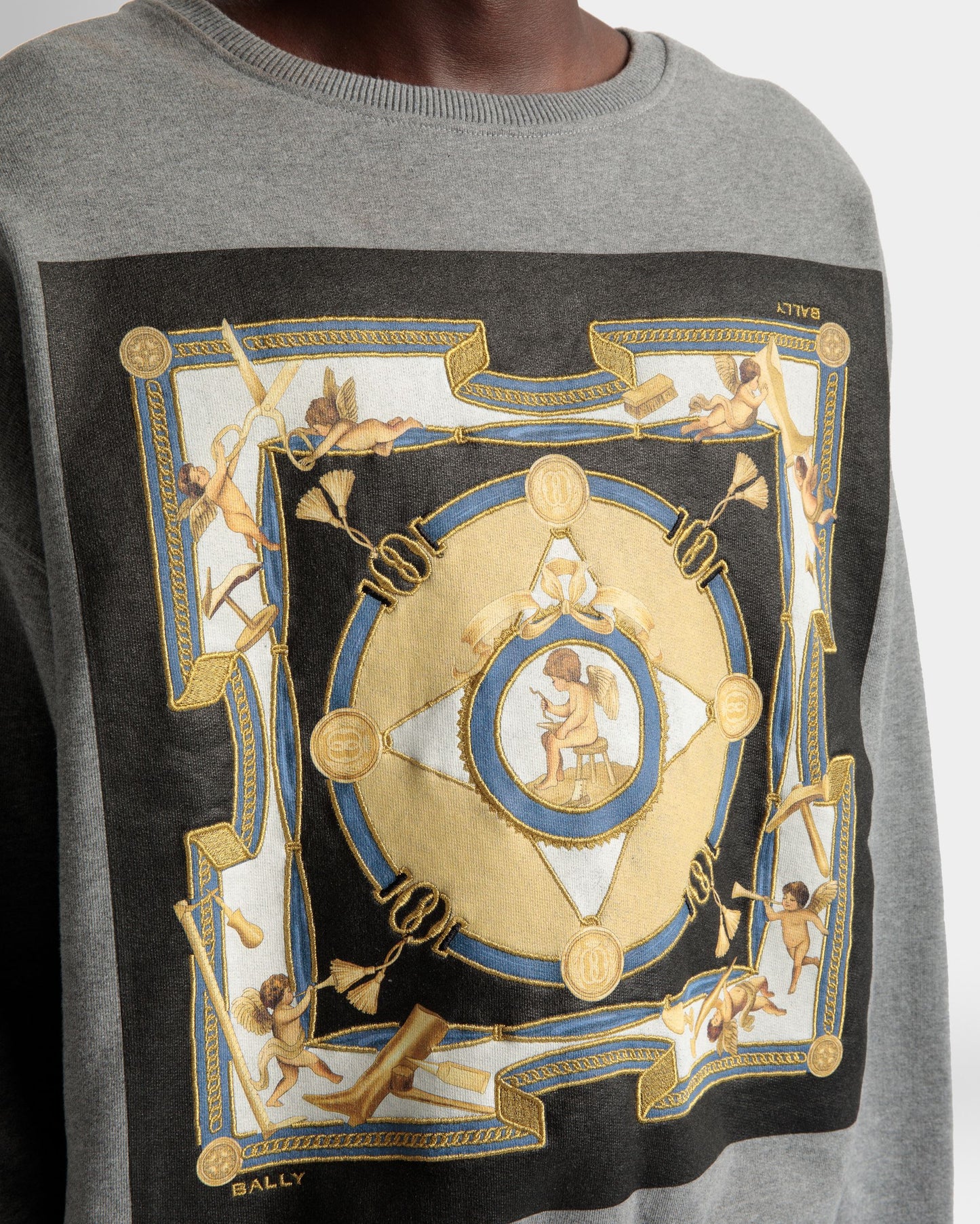 Printed Sweatshirt In Grey Melange Cotton