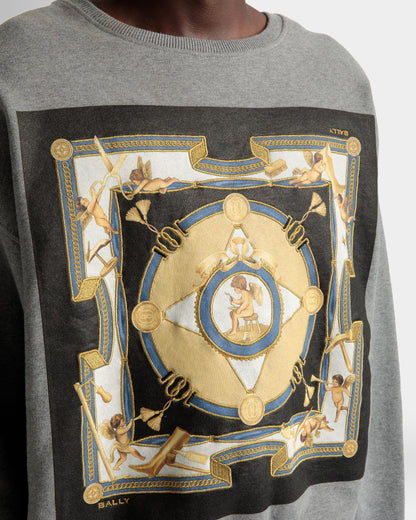 Printed Sweatshirt In Grey Melange Cotton