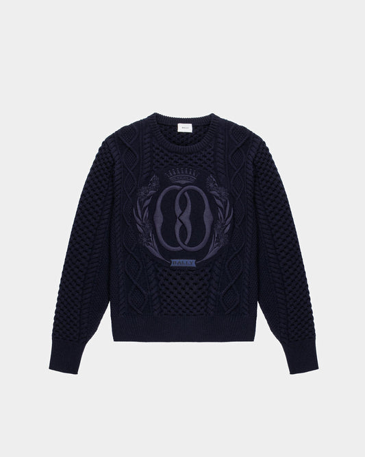 Knitted Crew Neck In Navy Wool