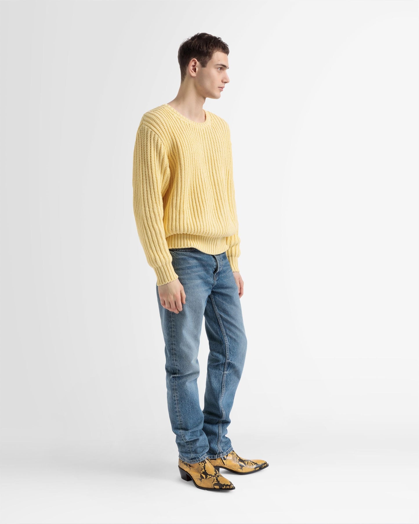 Cotton Knitted Crew Neck In Yellow