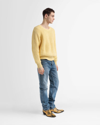 Cotton Knitted Crew Neck In Yellow