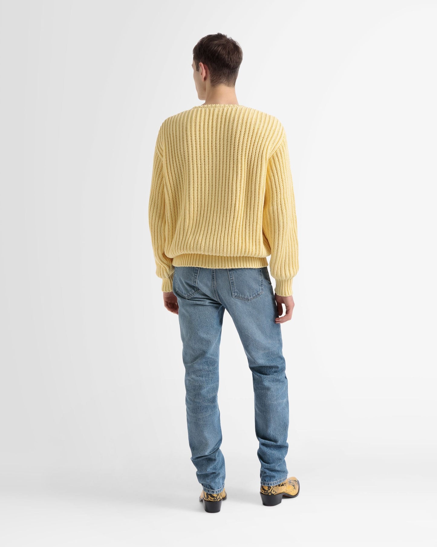Cotton Knitted Crew Neck In Yellow