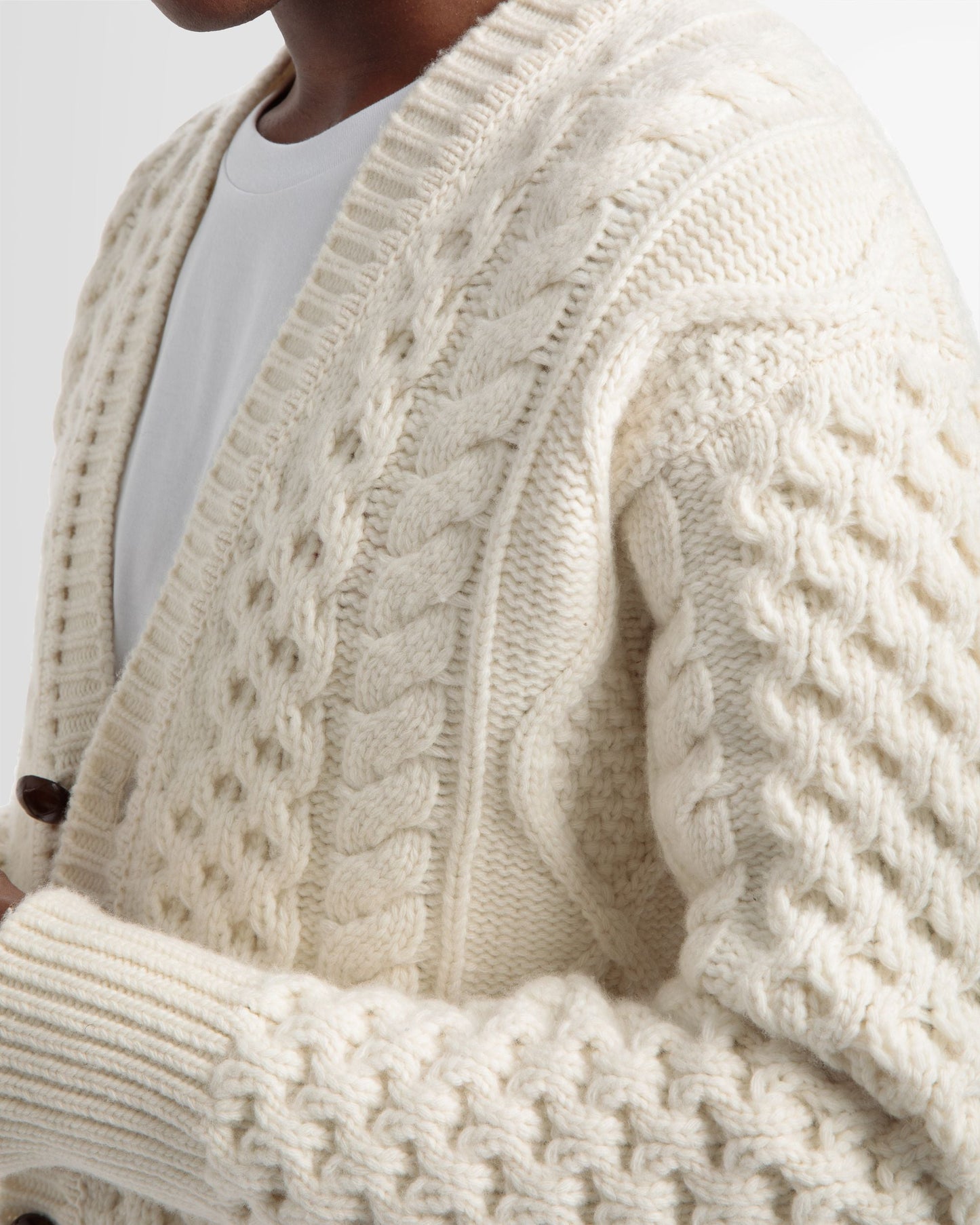 Knitted V-Neck Cardigan In Bone