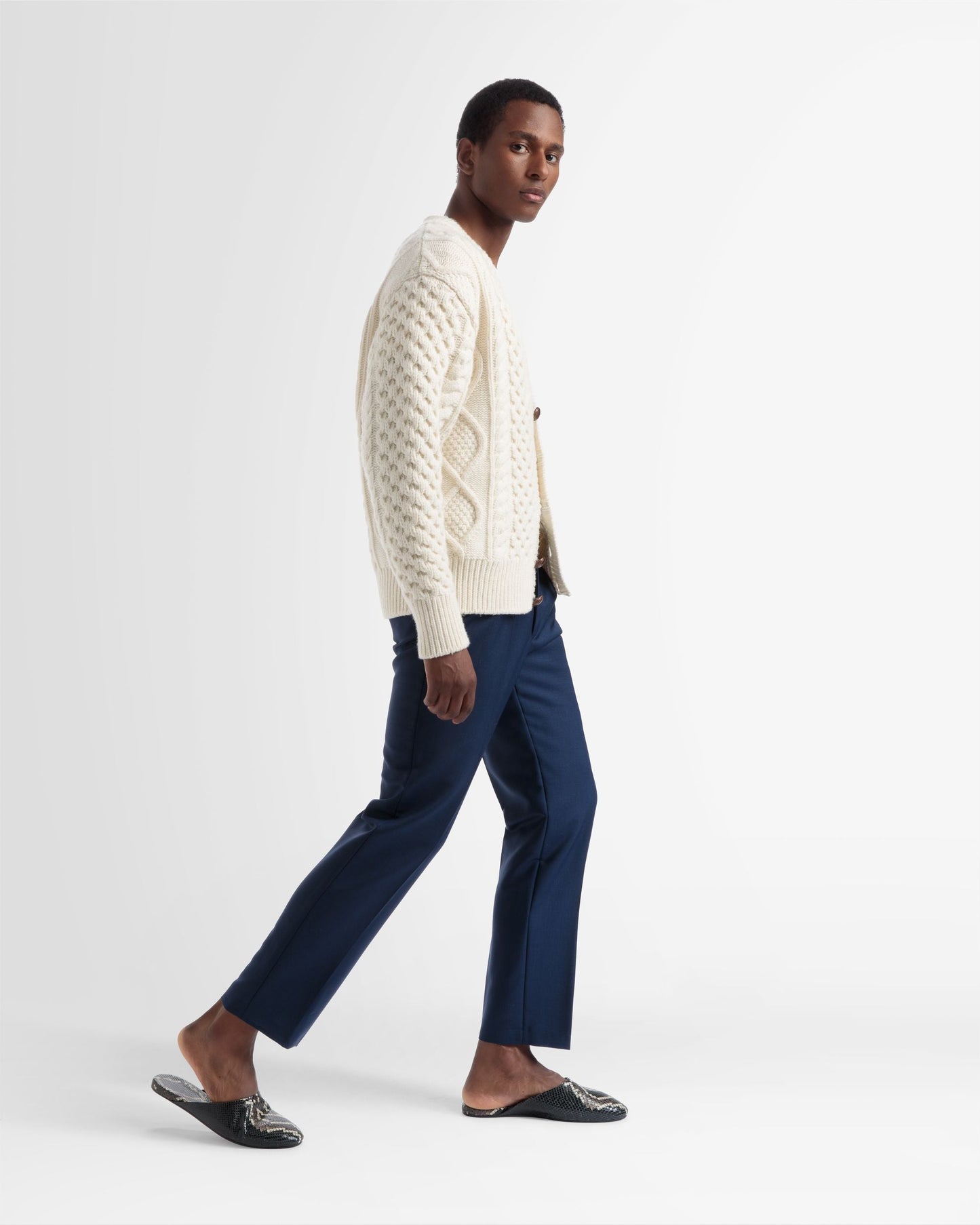 Knitted V-Neck Cardigan In Bone