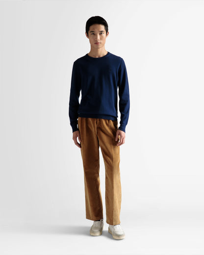 Crew Neck Sweater In Marine Wool