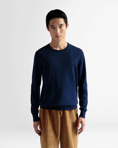 Crew Neck Sweater In Marine Wool