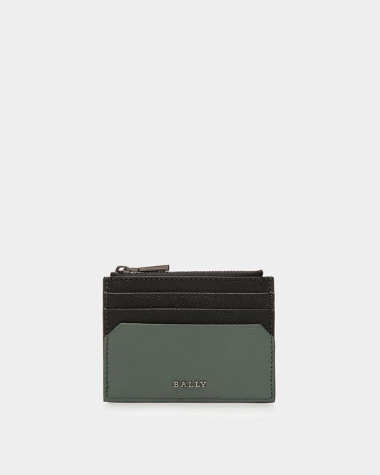 Byrion Leather Business Card Holder In Black And Sage