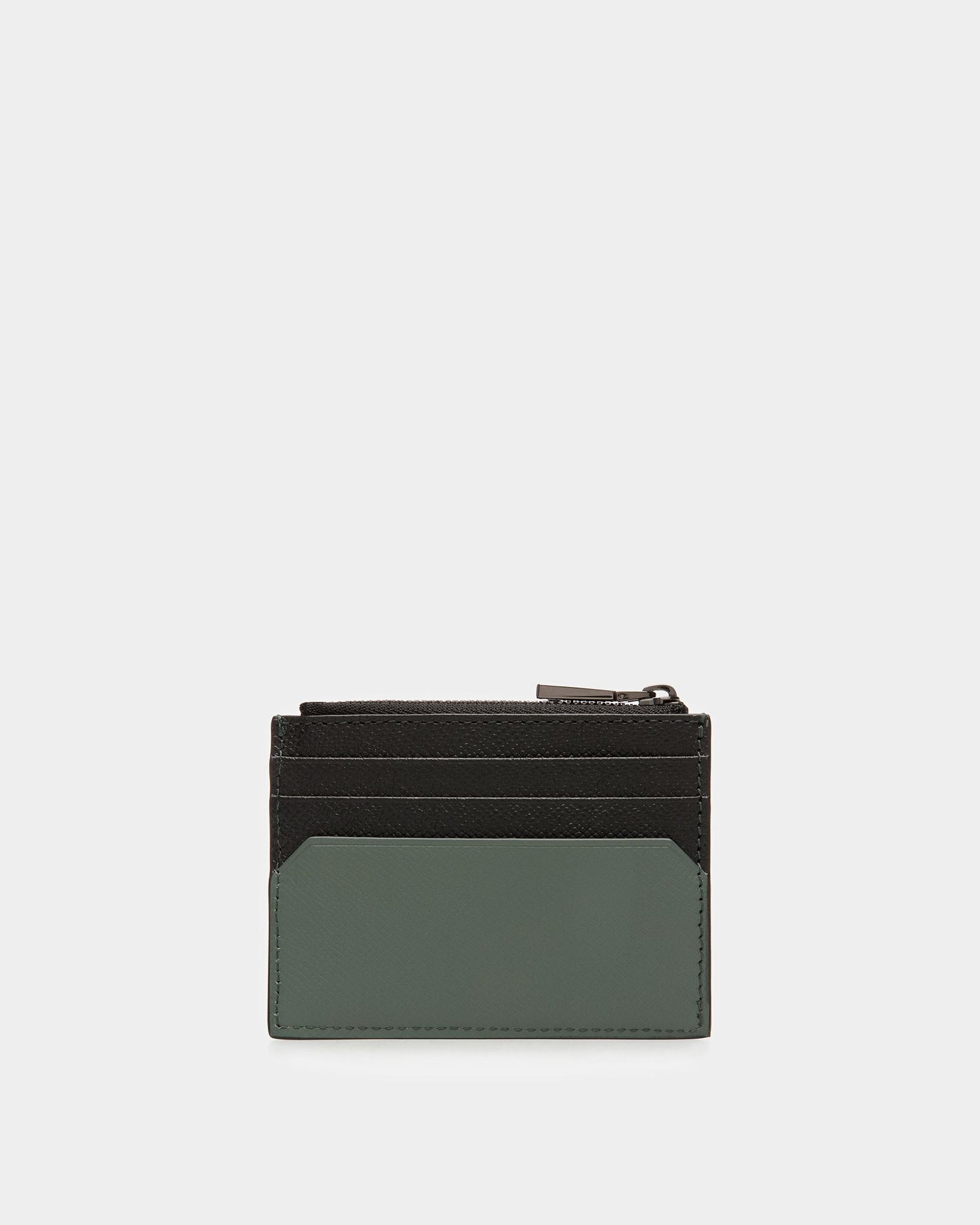 Byrion Leather Business Card Holder In Black And Sage