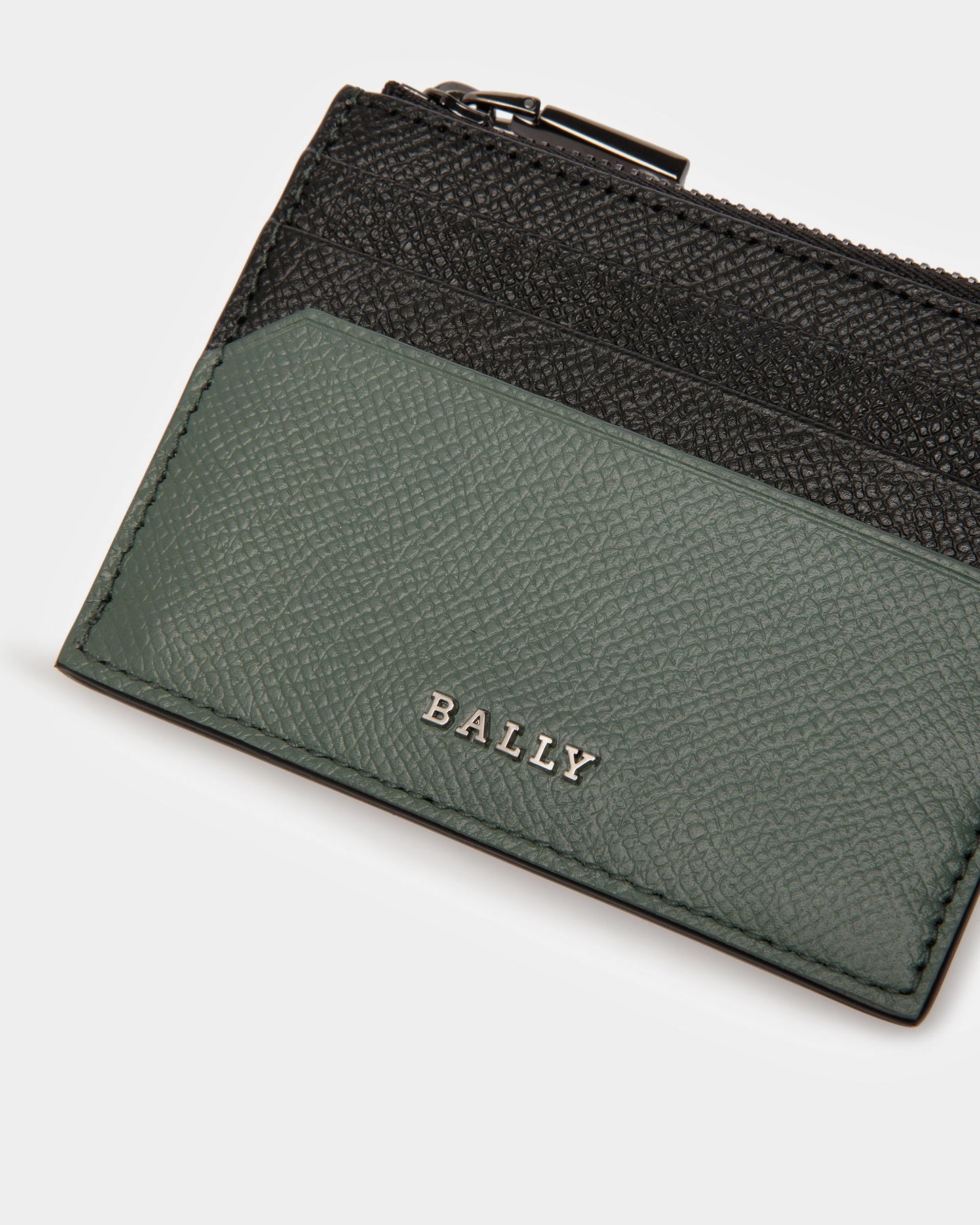Byrion Leather Business Card Holder In Black And Sage