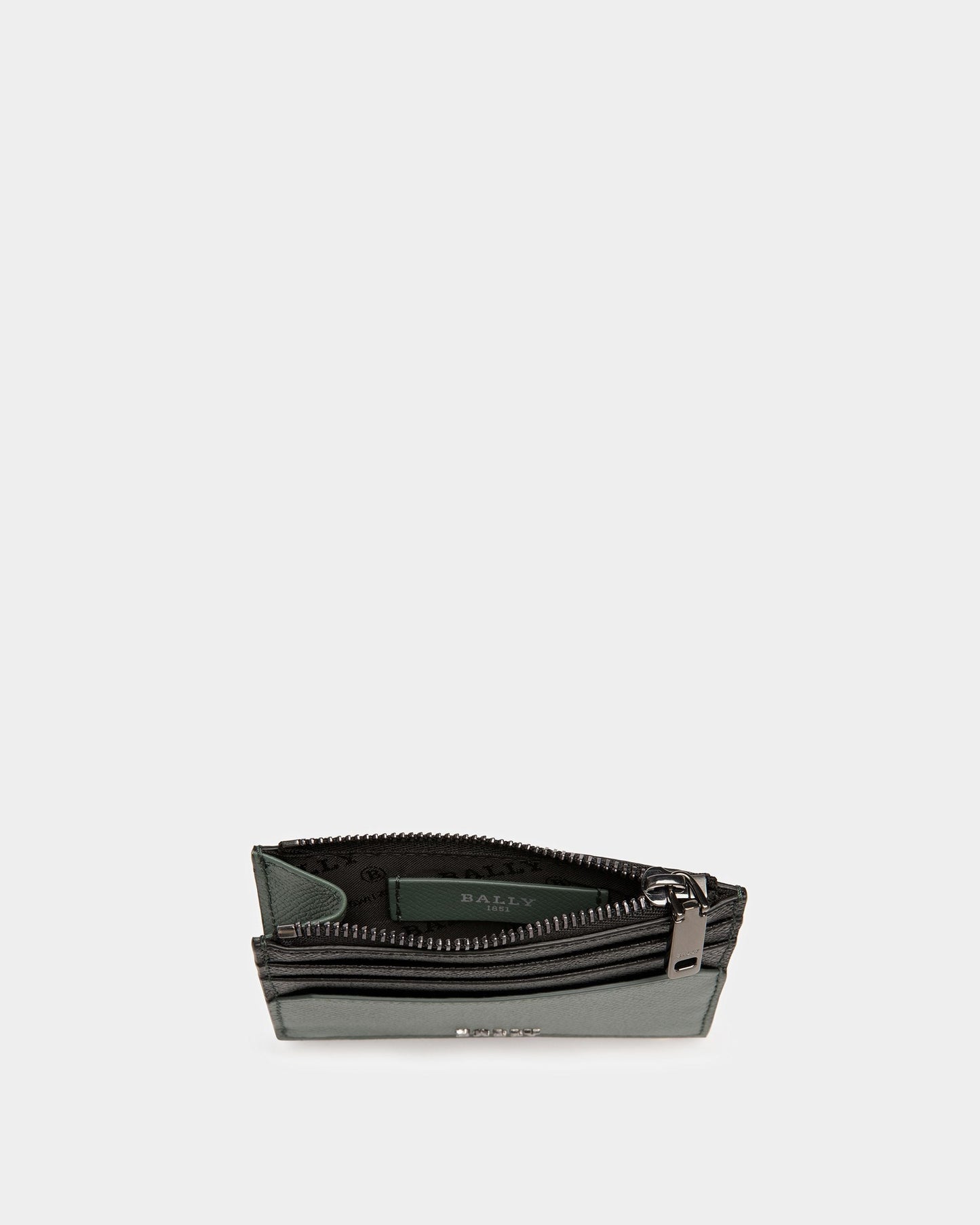Byrion Leather Business Card Holder In Black And Sage