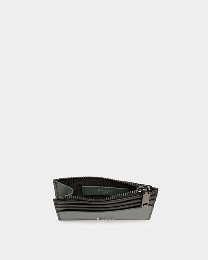 Byrion Leather Business Card Holder In Black And Sage