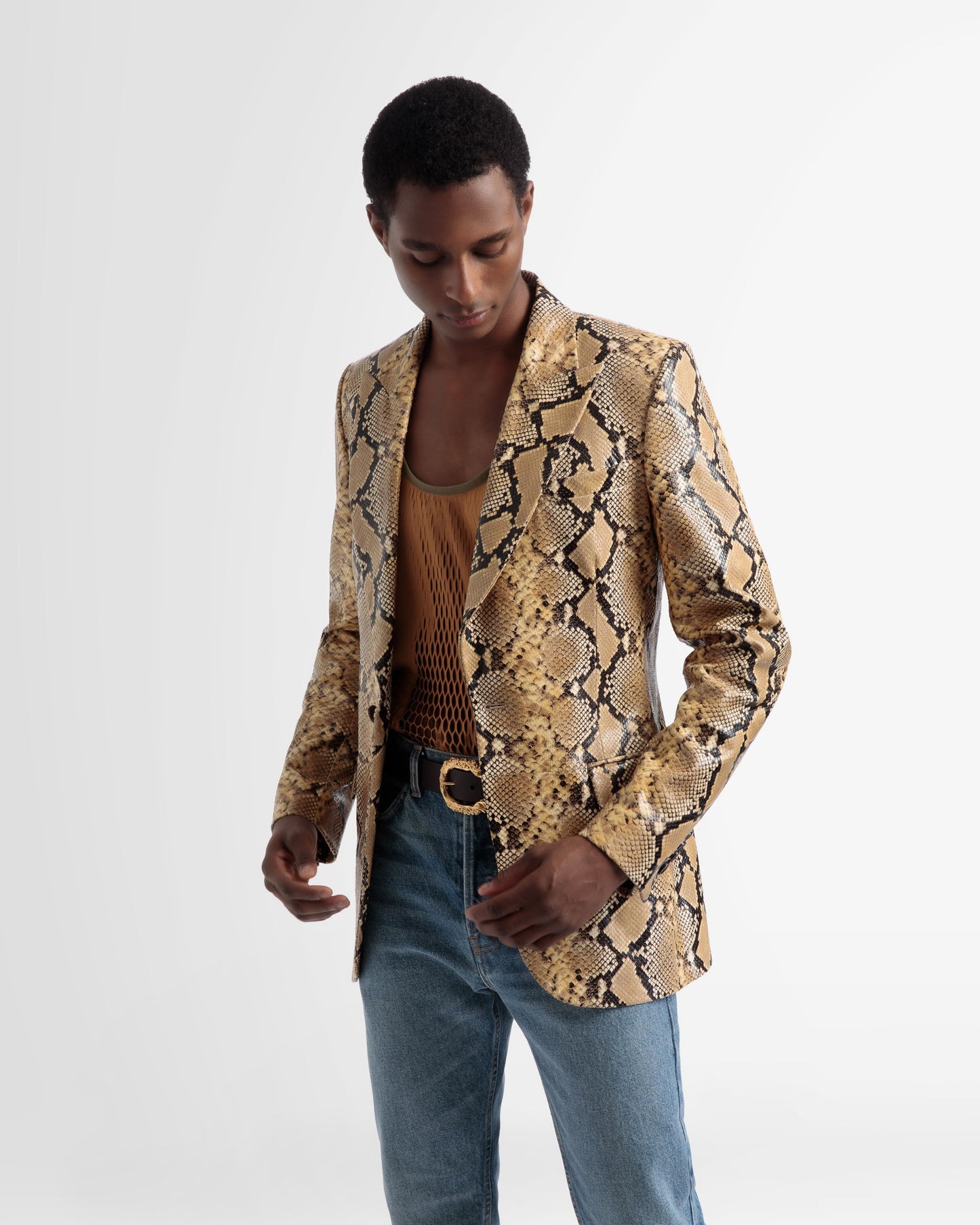 Single Breasted Blazer In Gold Leather