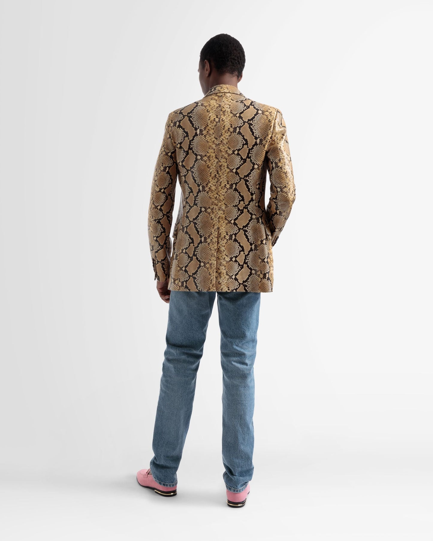 Single Breasted Blazer In Gold Leather