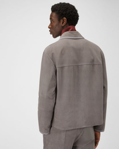 Leather Bomber Jacket In Grey