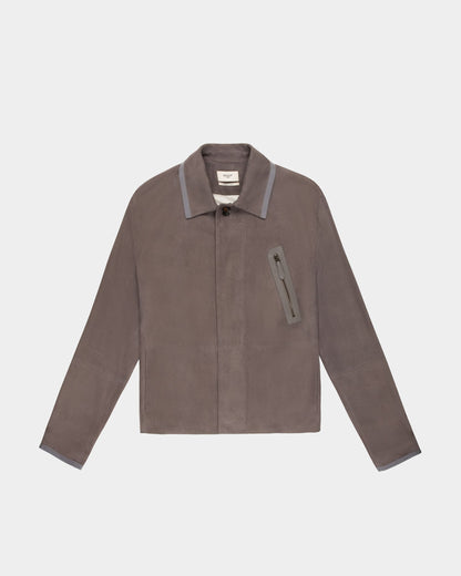 Leather Bomber Jacket In Grey