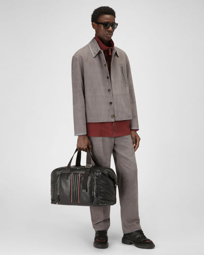 Leather Bomber Jacket In Grey