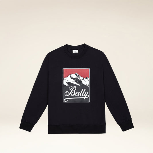 Sweatshirt in Black Cotton with a Bally Print
