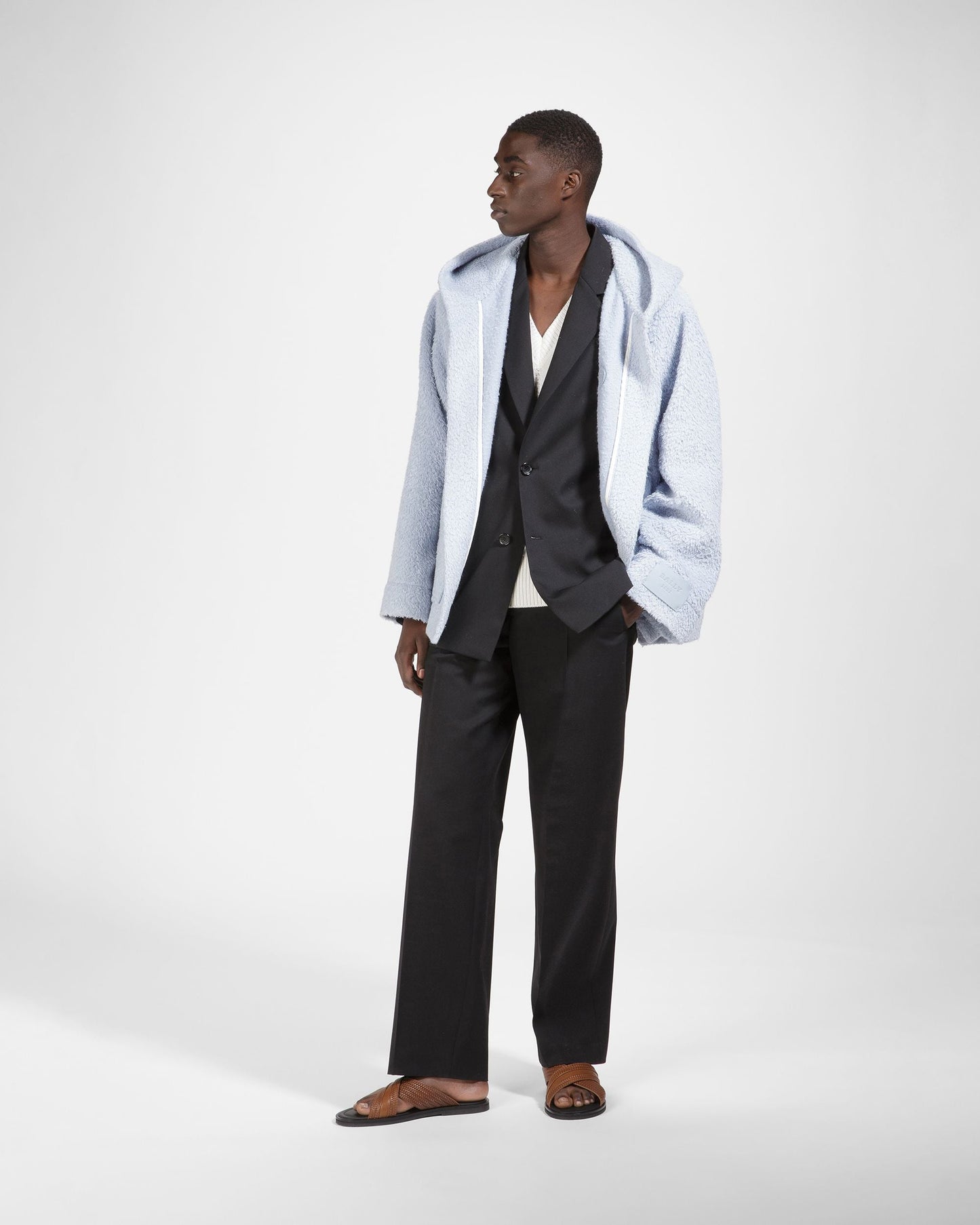 Mixed Wool Peacoat In Light Blue