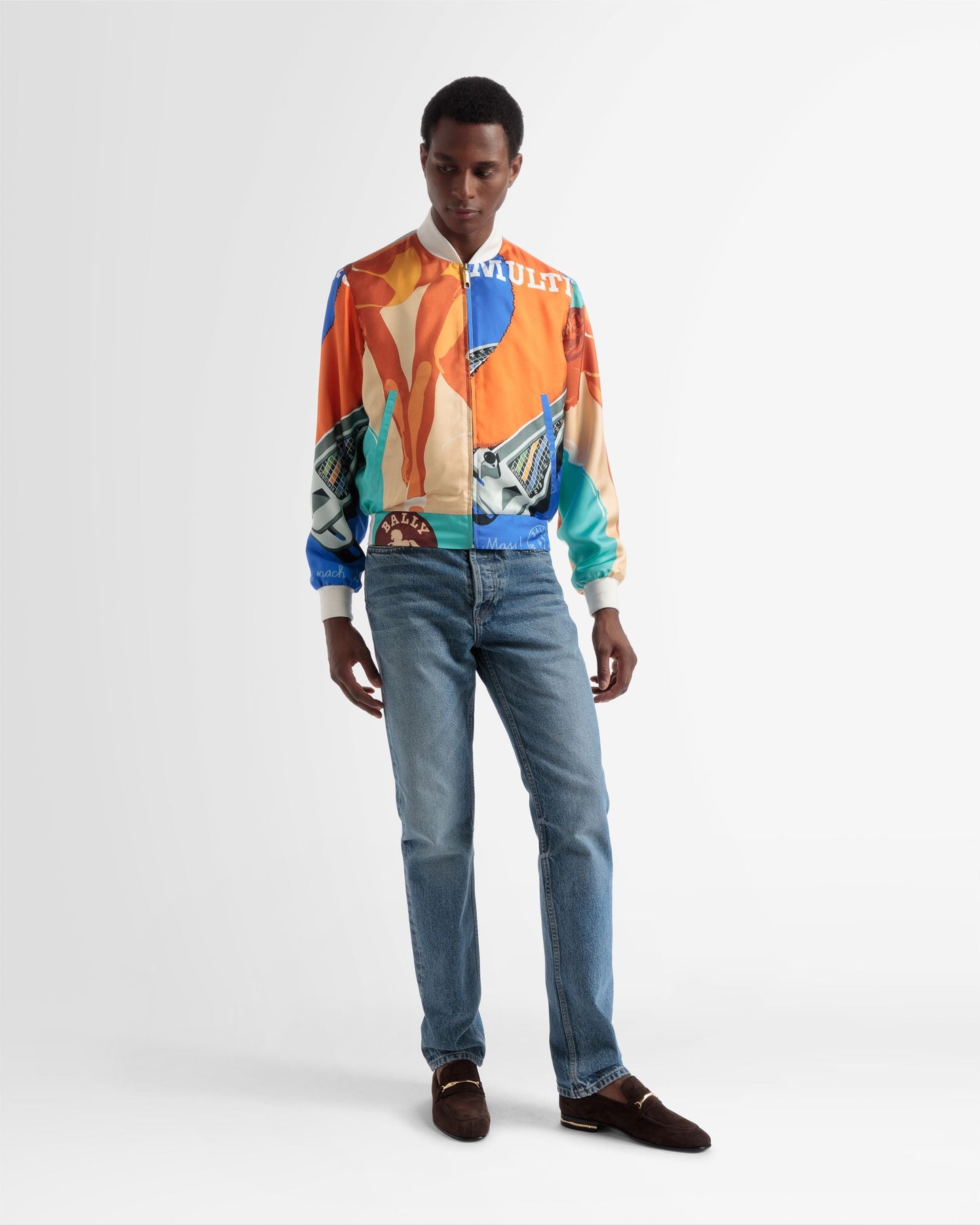 Silk Printed Bomber Jacket In Multicolour