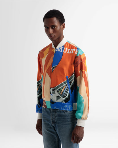 Silk Printed Bomber Jacket In Multicolour