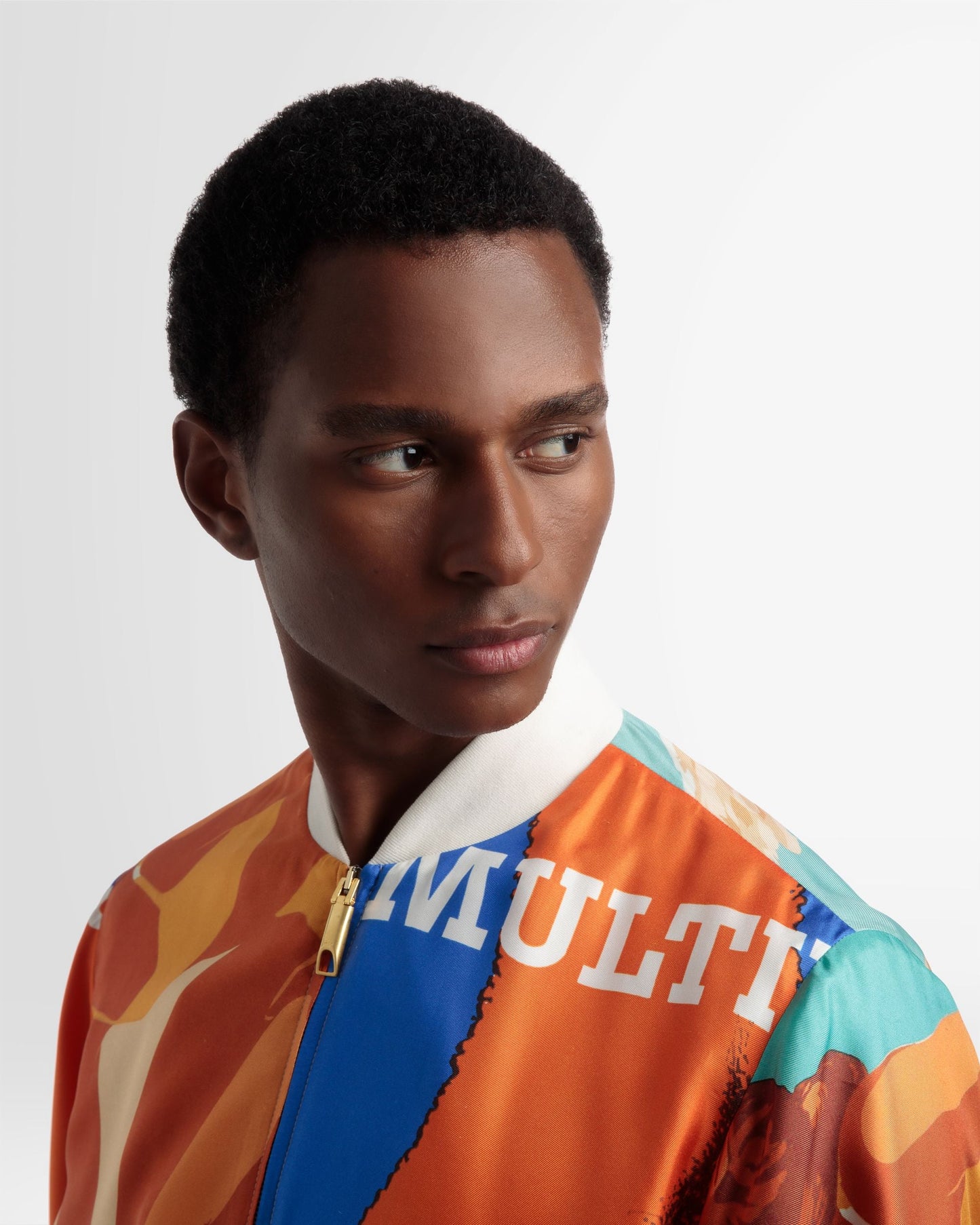 Silk Printed Bomber Jacket In Multicolour