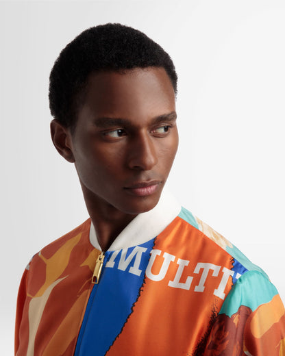 Silk Printed Bomber Jacket In Multicolour