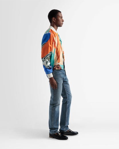 Silk Printed Bomber Jacket In Multicolour