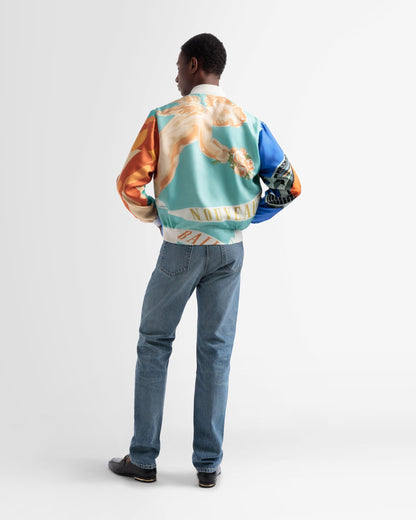 Silk Printed Bomber Jacket In Multicolour