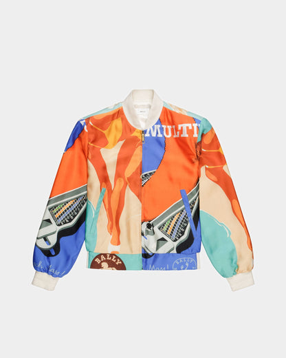 Silk Printed Bomber Jacket In Multicolour