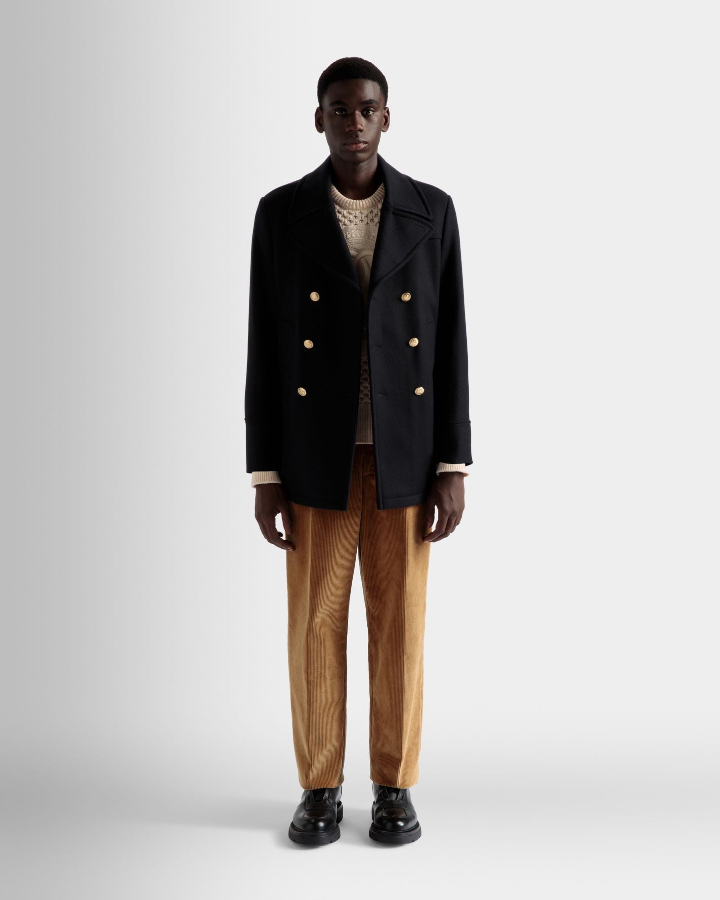 Double Breasted Coat In Navy Wool Mix