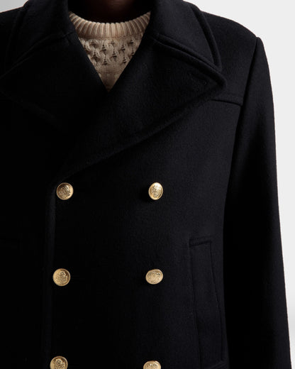 Double Breasted Coat In Navy Wool Mix