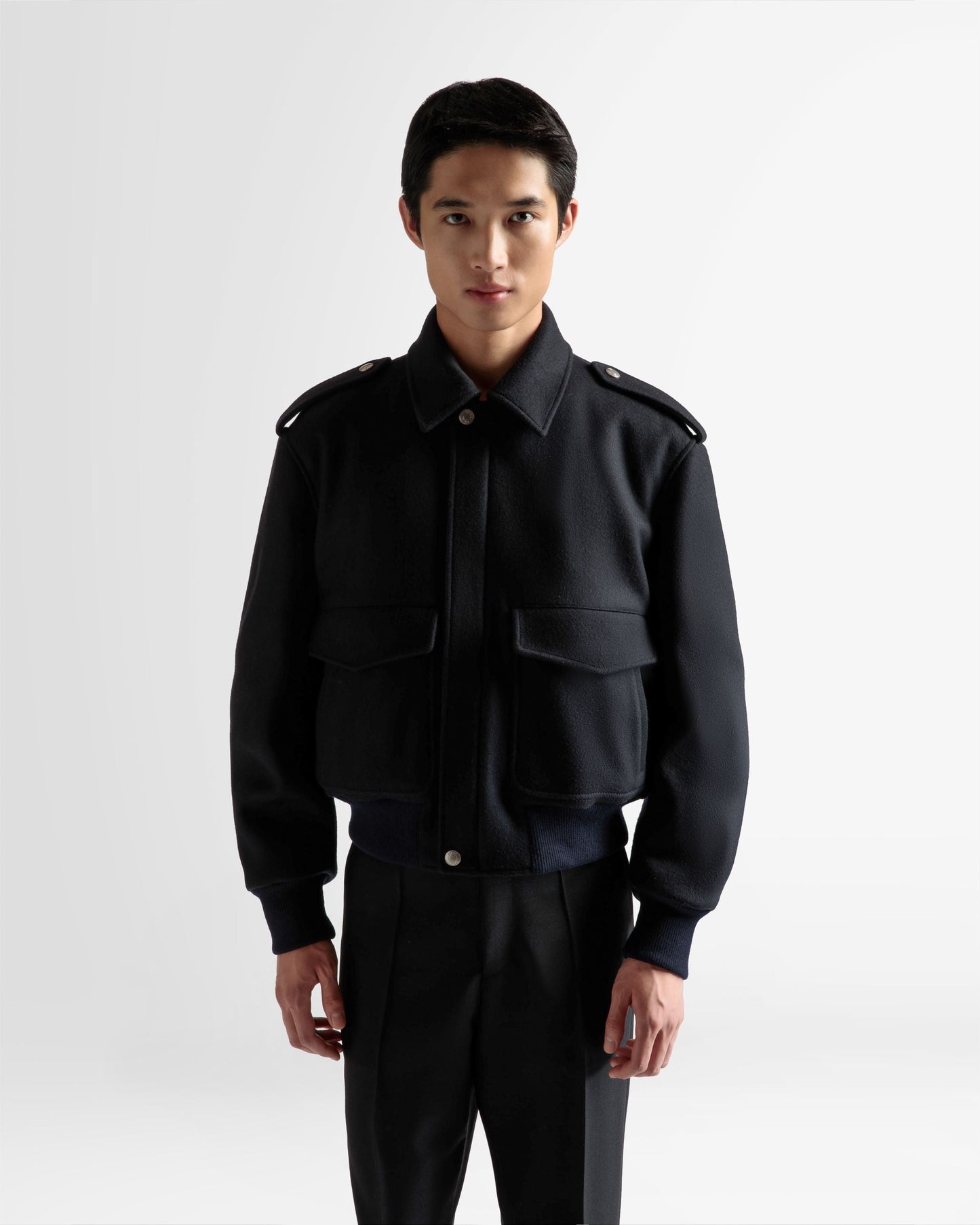 Bomber Jacket In Navy Wool Mix