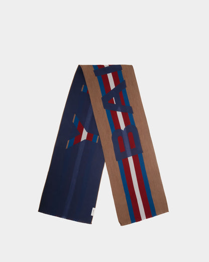Jacquard Scarf In Marine Wool And Silk Mix