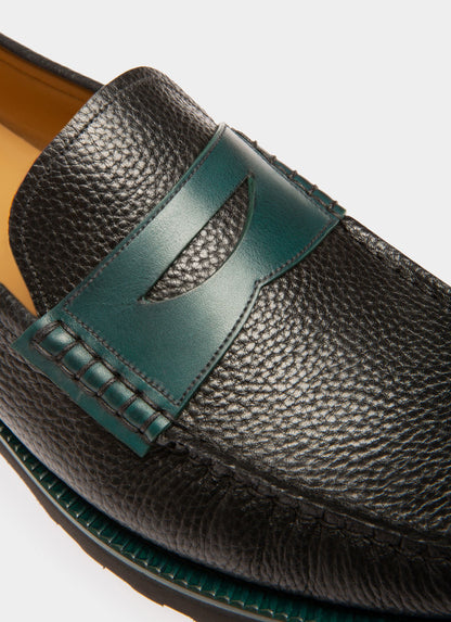 Noah Leather Loafers In Black & Green