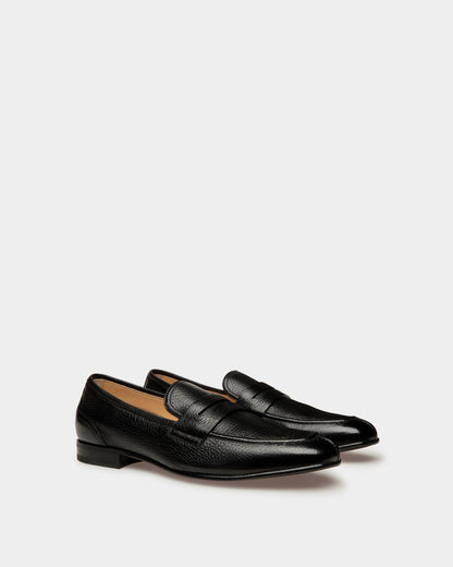 Saix | Men's Loafers | Black Leather | Bally | Still Life 3/4 Front