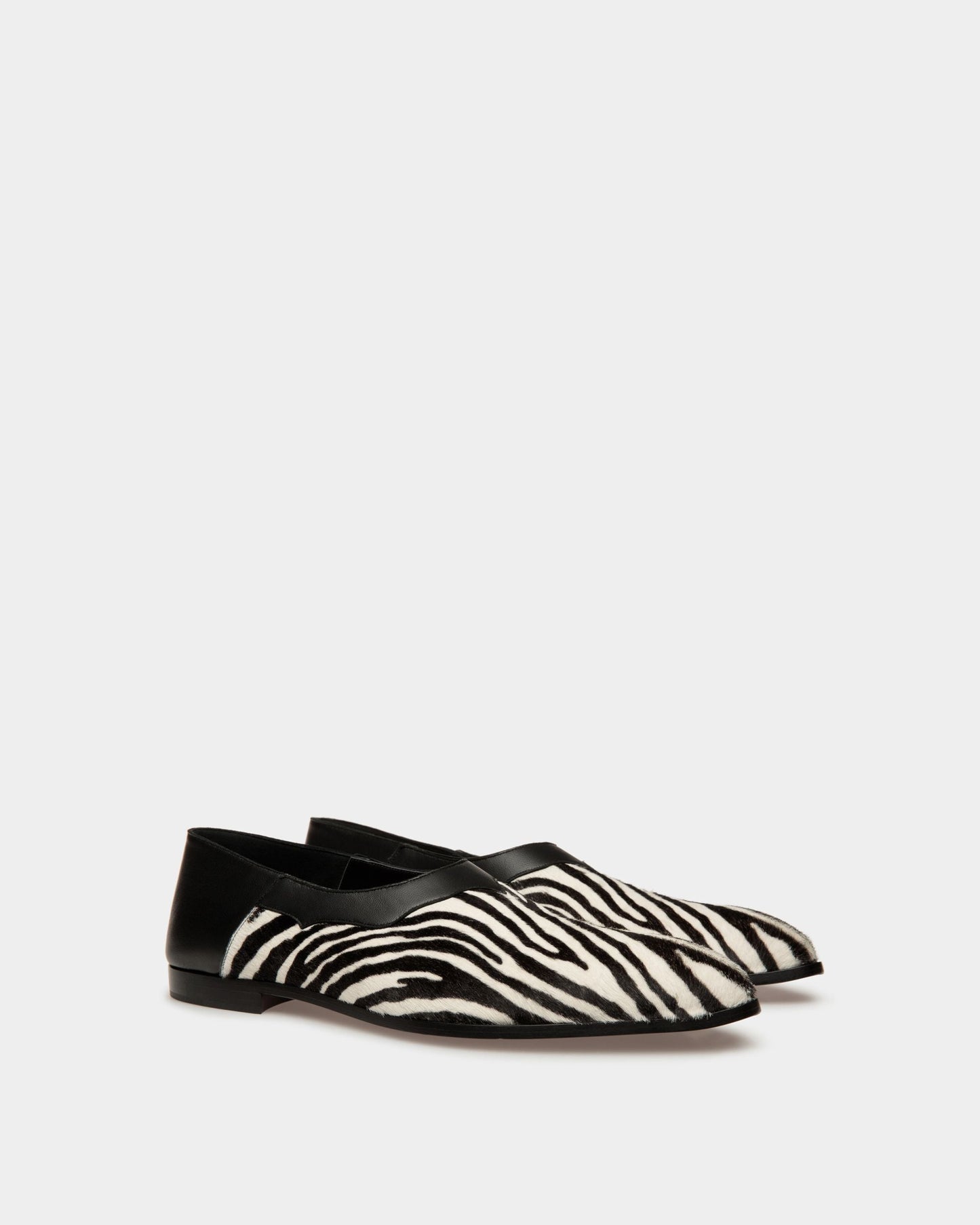 Vegas Flat Loafers In Leather and Black and White Haircalf