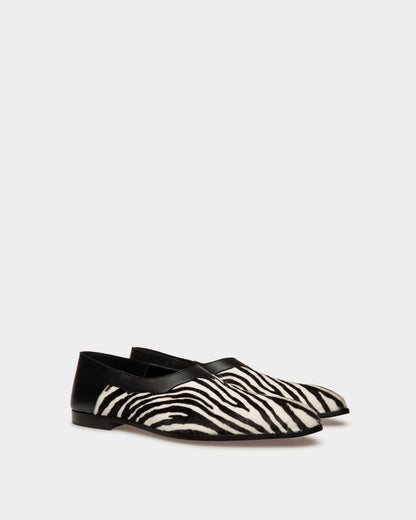Vegas Flat Loafers In Leather and Black and White Haircalf