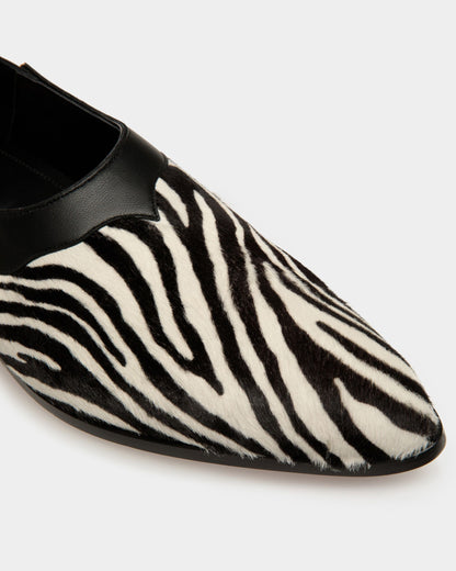 Vegas Flat Loafers In Leather and Black and White Haircalf