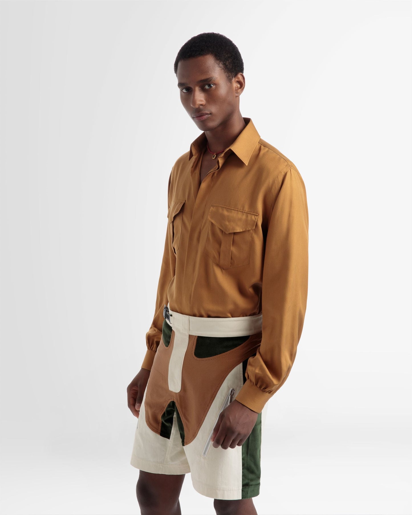 Pocket Front Silk Shirt In Desert