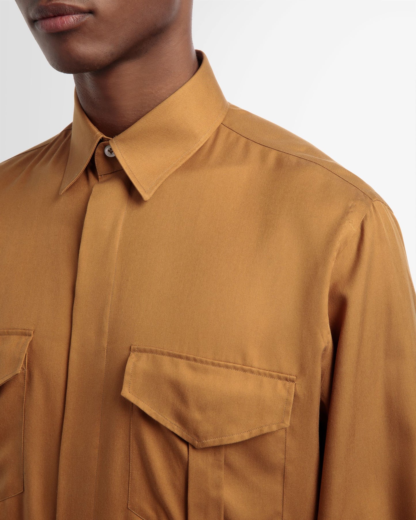 Pocket Front Silk Shirt In Desert
