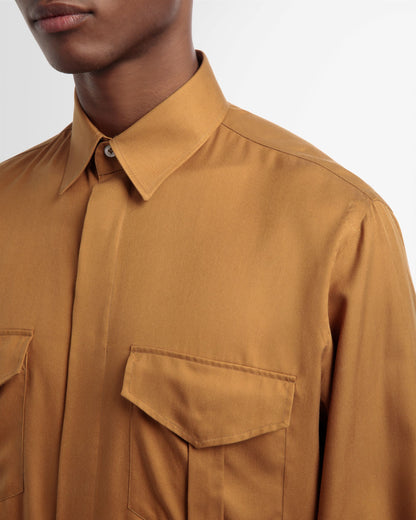 Pocket Front Silk Shirt In Desert