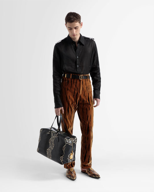 Half Button Shirt In Black Linen